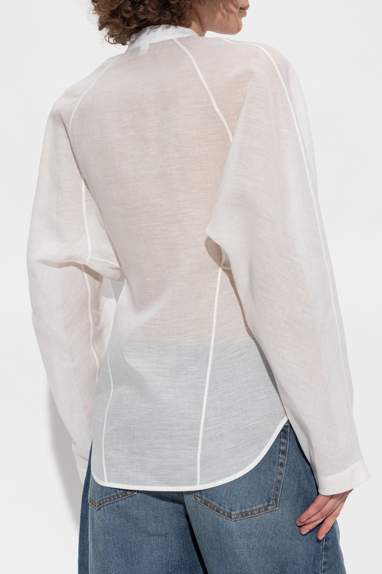 Tシャツ・カットソー ALAIA FW25 CURVED SHIRT (AA9C0988D004B 505) Alaïa | Peplum white T-shirt | Savannahs